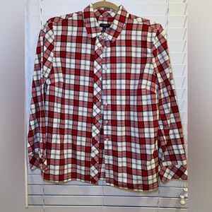 TALBOTS Women's Red Plaid Button Down Shirt With Subtle  Sparkle Sz MP